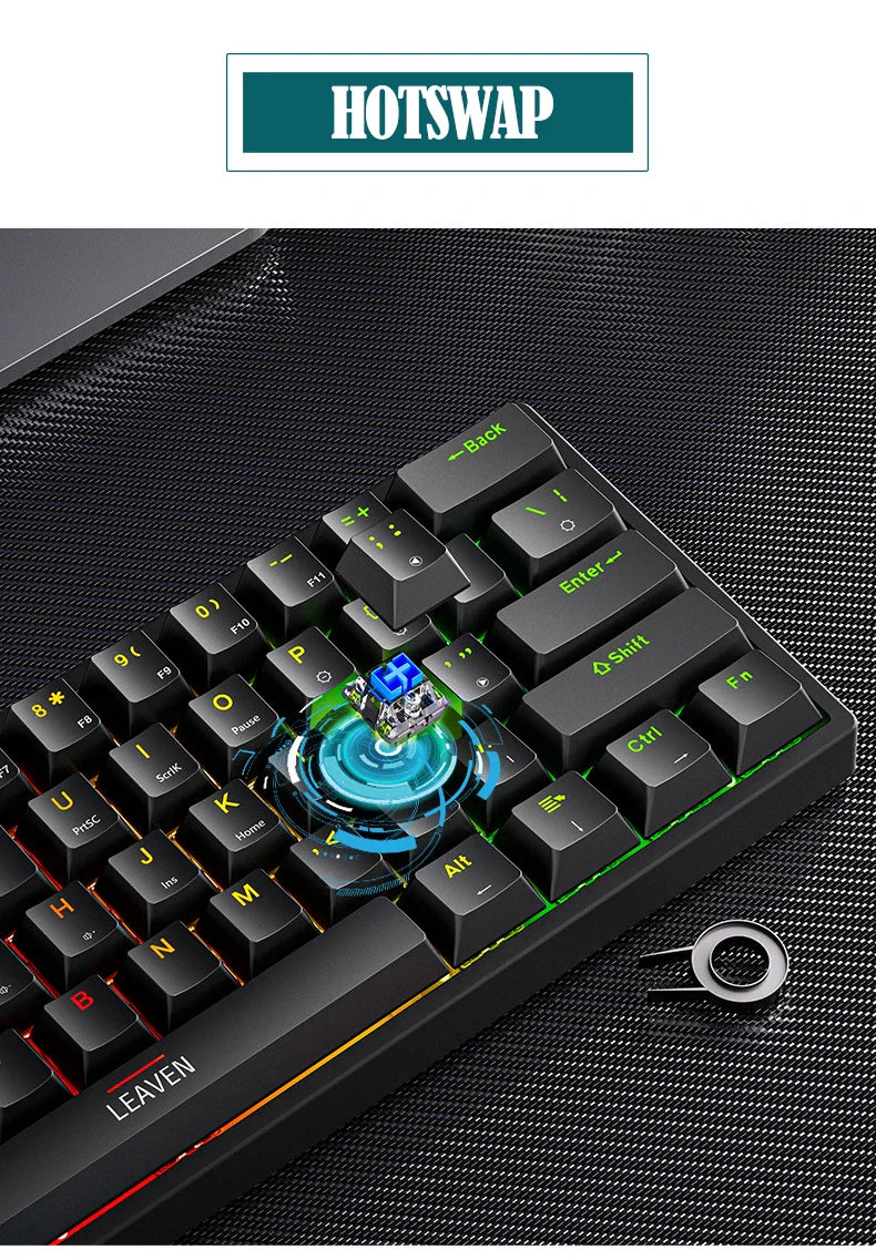 K620 Mini Gaming Mechanical Keyboard 61 Keys RGB Hotswap Type-C Wired Gaming Keyboard PBT Keycaps 60% Ergonomics Keyboards