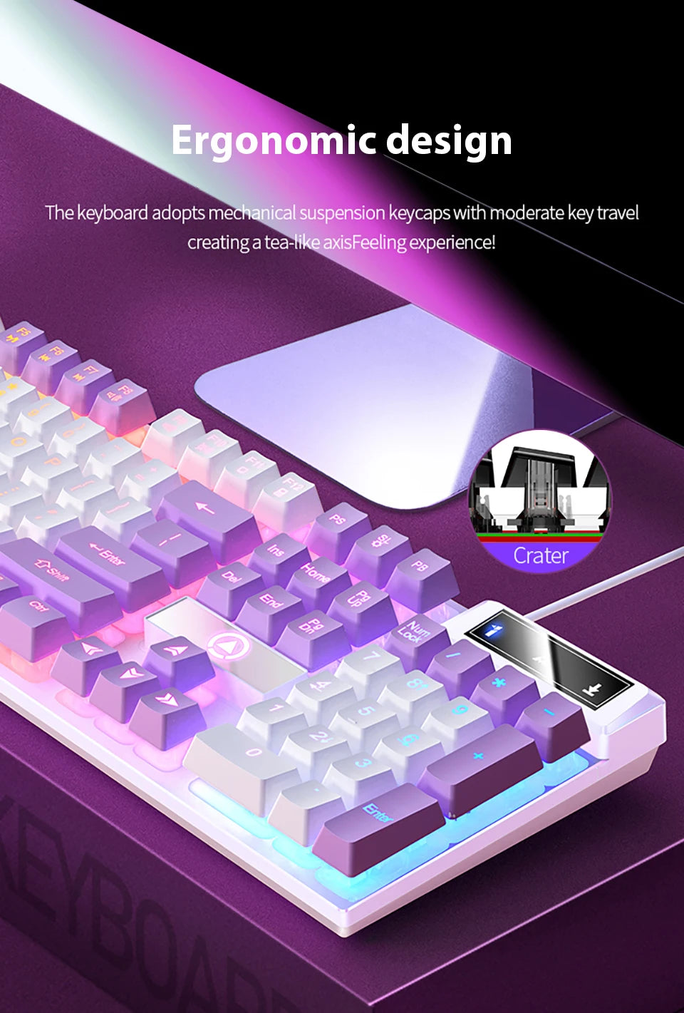 Wired Mechanical Keyboard, Laptop, Desktop Computer, Office Gaming Keyboard, Brown Switch, Multicolor USB Computer Accessories