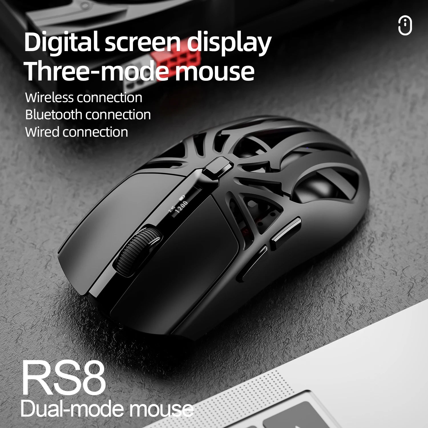 SMAILWOLF RS8 Gaming Mouse Bluetooth Wireless Three-mode Lightweight Hollow Design 1K Return Computer Long Battery Life