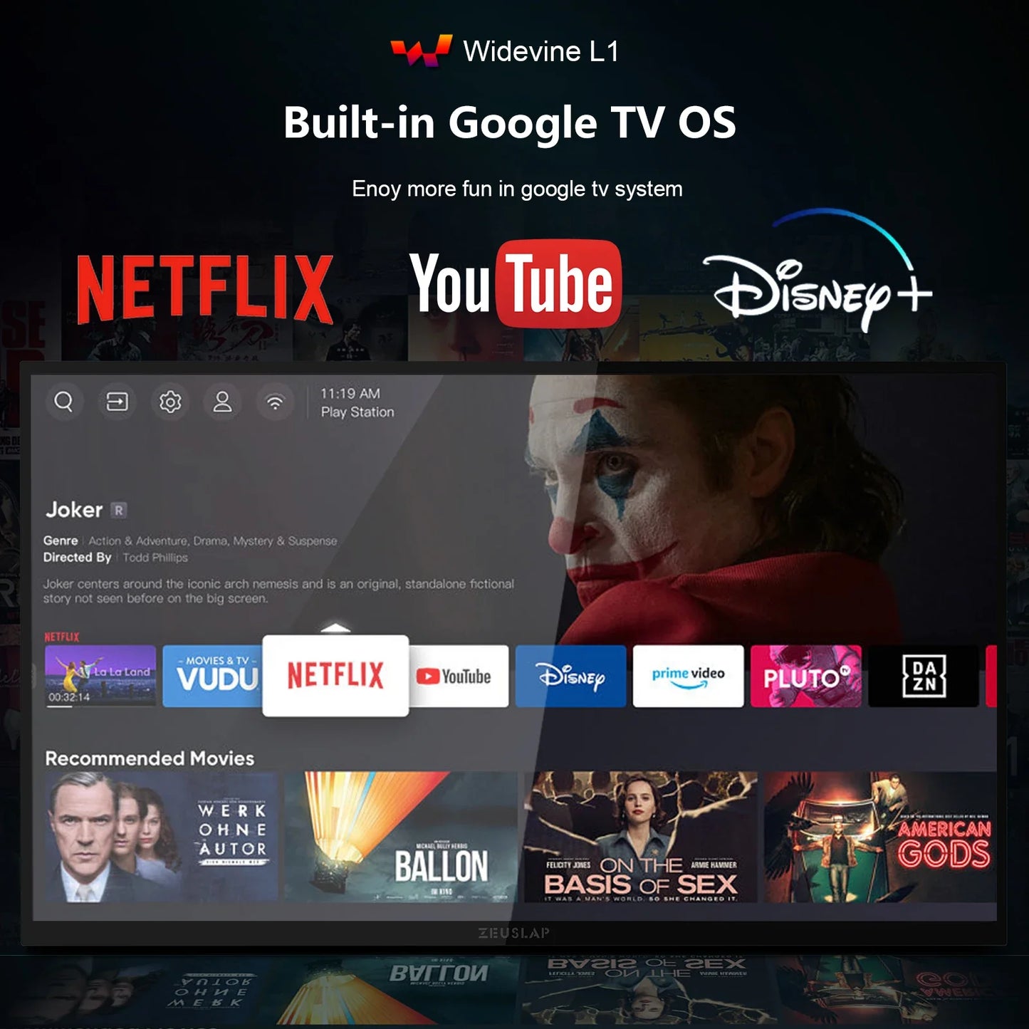 Zeuslap 18.5 inch Smart TV Portable Touch Screen Monitor with Google TV For Mini PC Laptop Phone Xbox PS4 PS5 Switch