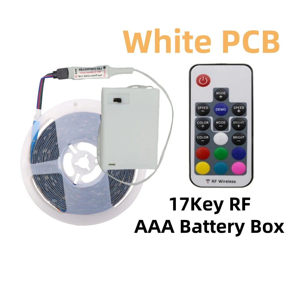 DC 5V 5050 RGB Strip LED Light Battery Powed IP21/IP65 Ribbon Tape Stable Led Strips Indoor Outdoor 3/24/44key Control Remote