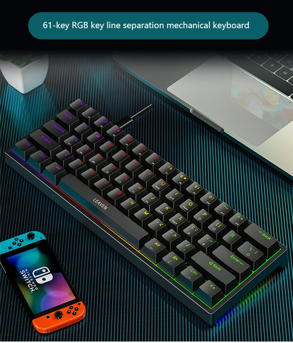 K620 Mini Gaming Mechanical Keyboard 61 Keys RGB Hotswap Type-C Wired Gaming Keyboard PBT Keycaps 60% Ergonomics Keyboards