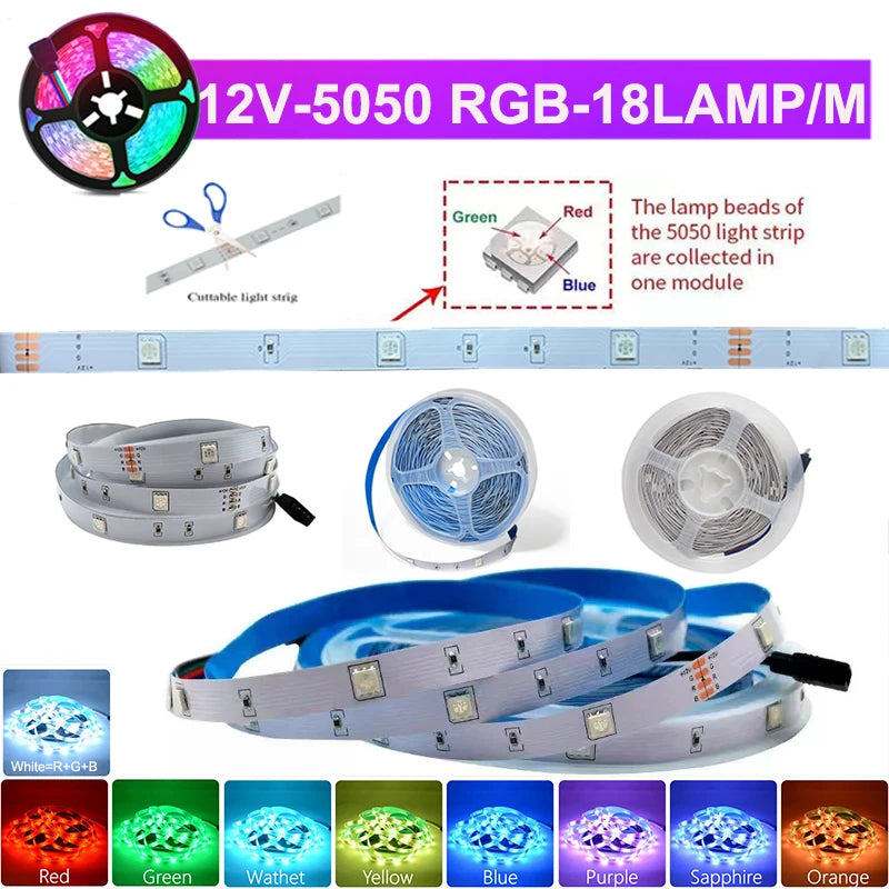 Wifi Led Strip Lights 220v 5050 Bluetooth Led Tape Light Strip Music Sync Led Lighting Strips Adhesive Smart Led Strip 12v Rgb