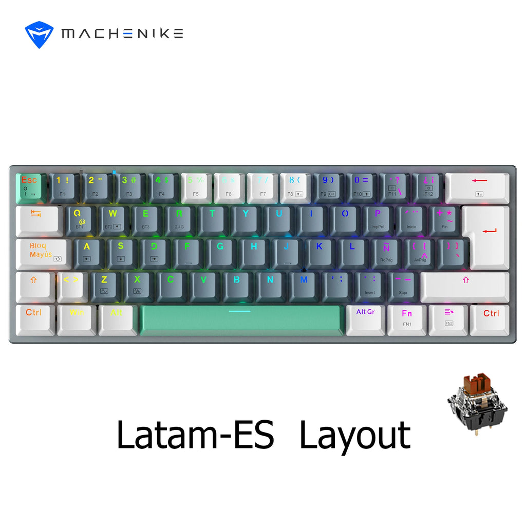 MACHENIKE K500-B61W Mechanical Keyboard 60% Tri-mode ANSI Latam-ES Layout Wireless Hot-swap Gaming Keyboard For PC Gamer