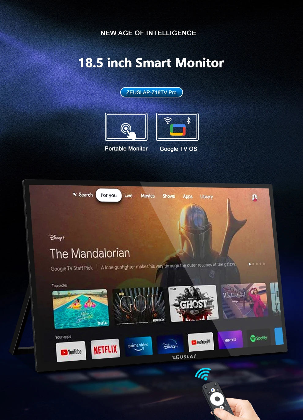Zeuslap 18.5 inch Smart TV Portable Touch Screen Monitor with Google TV For Mini PC Laptop Phone Xbox PS4 PS5 Switch
