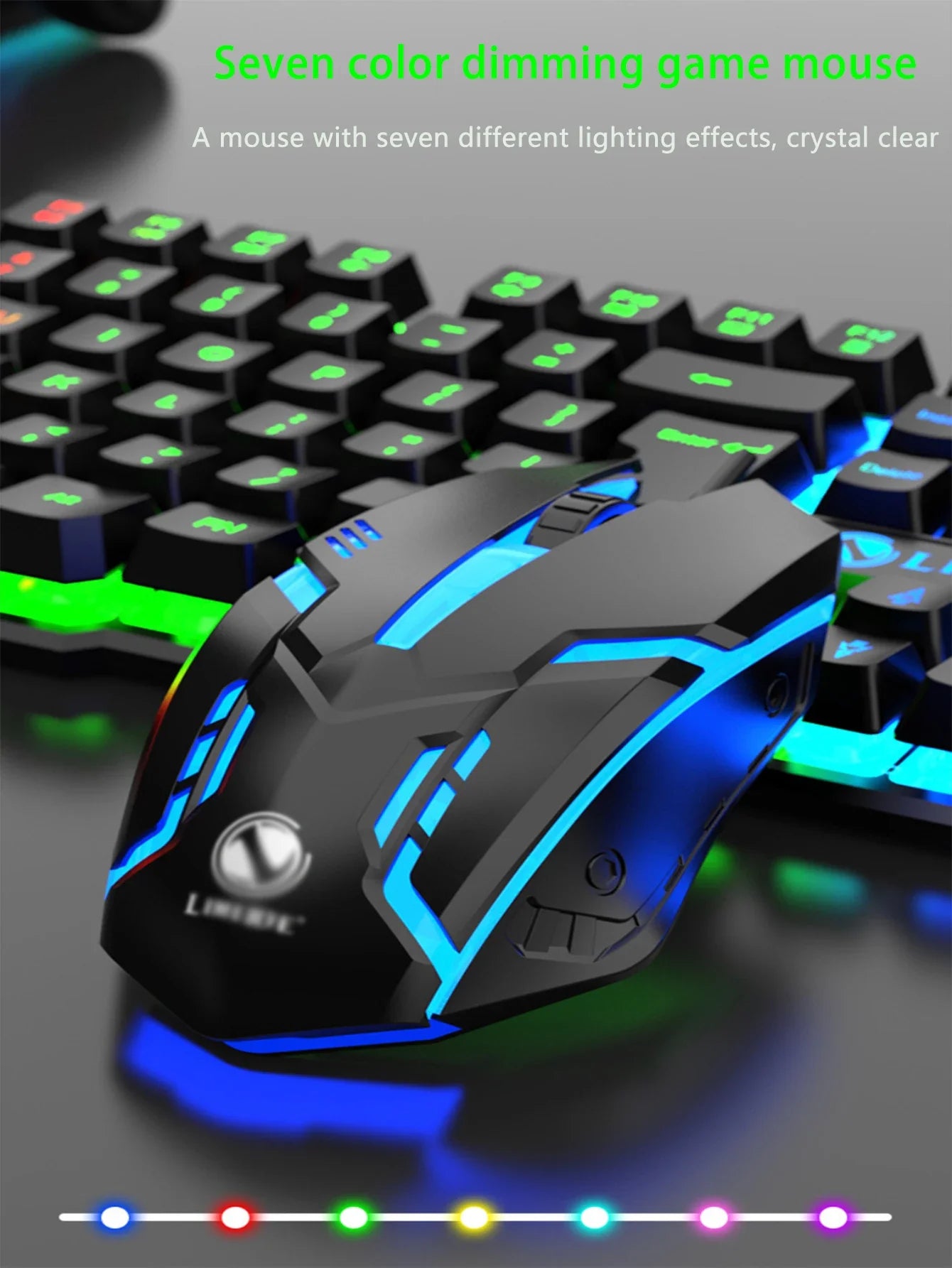 Cool light wired keyboard and mouse set, mechanical feel, floating high key cap, rebound comfort, game mouse set
