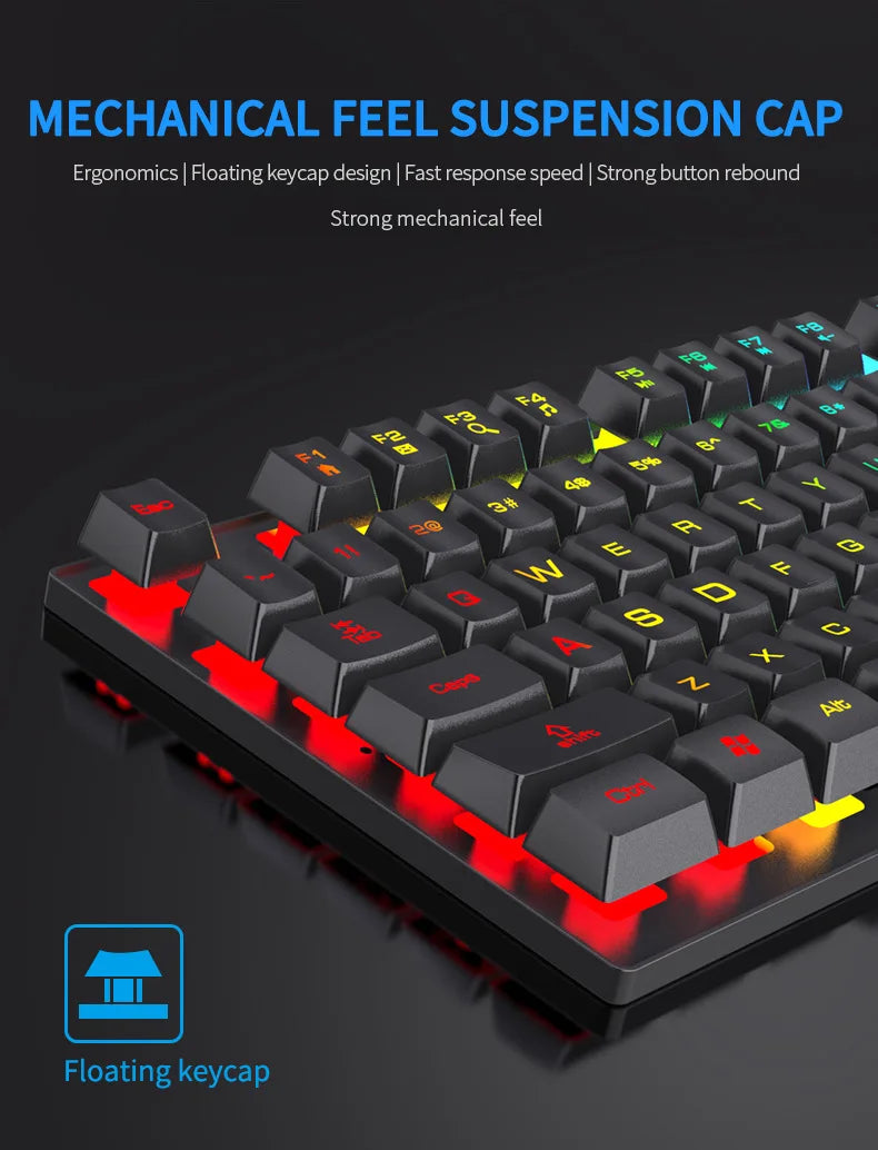 104 Keys Backlit Mechanical Keyboard Wired RGB Gaming Mouse Set for Laptop Desktop Ergonomics Luminous Mouse Set PC Accessories
