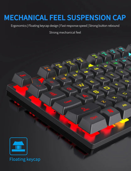 104 Keys Backlit Mechanical Keyboard Wired RGB Gaming Mouse Set for Laptop Desktop Ergonomics Luminous Mouse Set PC Accessories