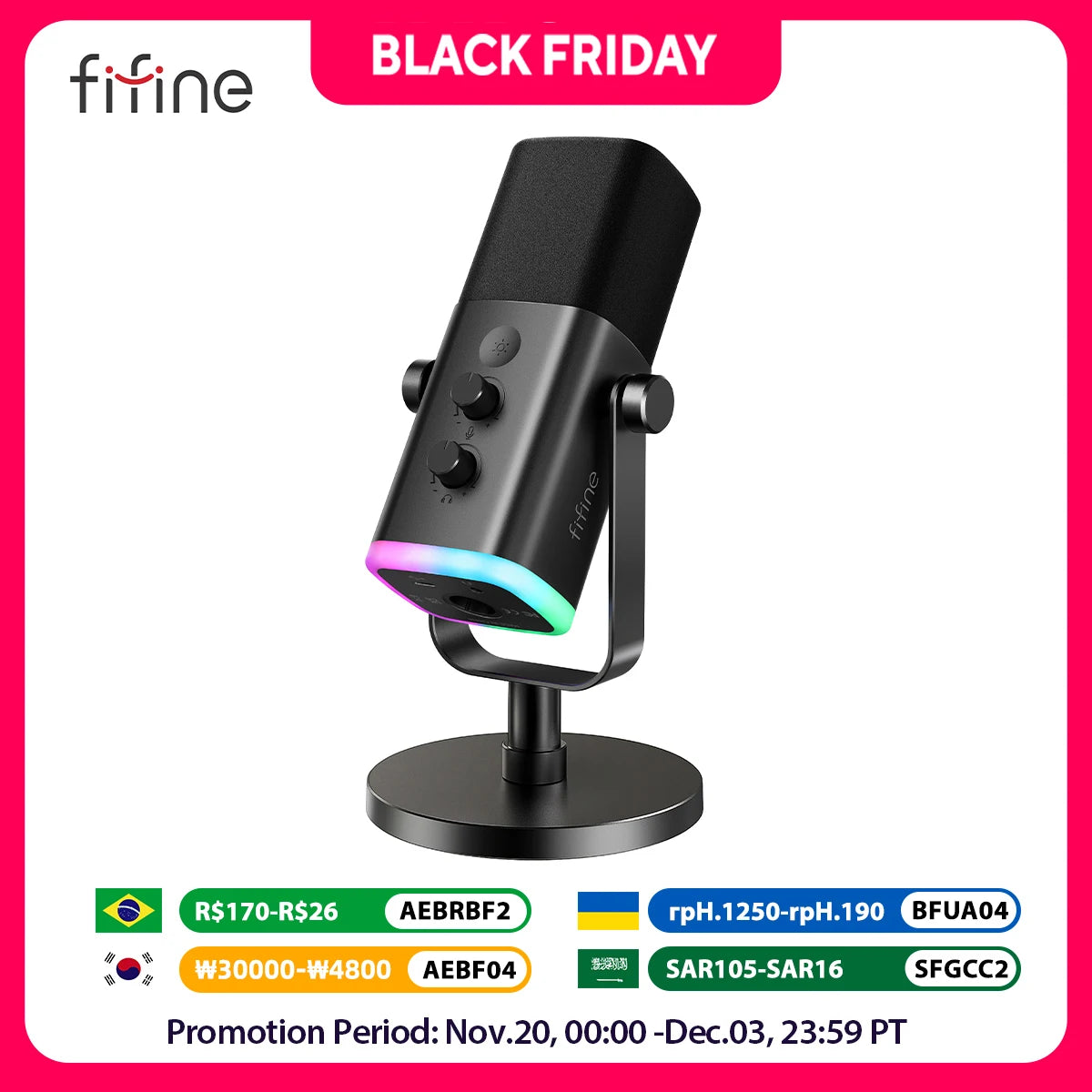 FIFINE USB/XLR Dynamic Microphone with Touch Mute Button,Headphone jack,I/O Controls,for PC PS5/4 mixer,Gaming MIC Ampligame AM8
