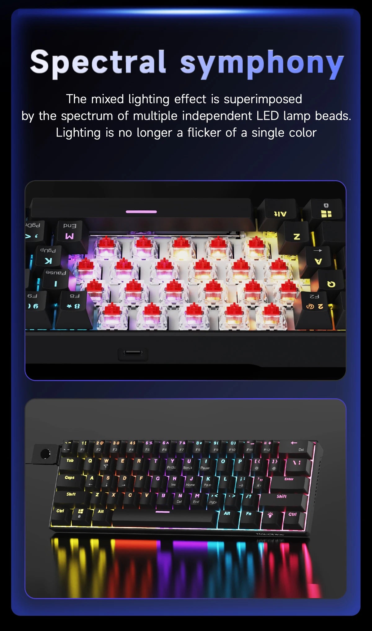 Ajazz NK61 Mechanical Wired Gaming Keyboard RGB Lighting Supports Hot-Swappable 61-Key Mechanical Wired Gaming Keyboard