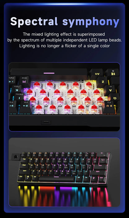 Ajazz NK61 Mechanical Wired Gaming Keyboard RGB Lighting Supports Hot-Swappable 61-Key Mechanical Wired Gaming Keyboard