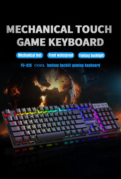 104 Keys Backlit Mechanical Keyboard Wired RGB Gaming Mouse Set for Laptop Desktop Ergonomics Luminous Mouse Set PC Accessories