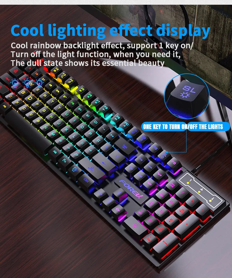 104 Keys Backlit Mechanical Keyboard Wired RGB Gaming Mouse Set for Laptop Desktop Ergonomics Luminous Mouse Set PC Accessories