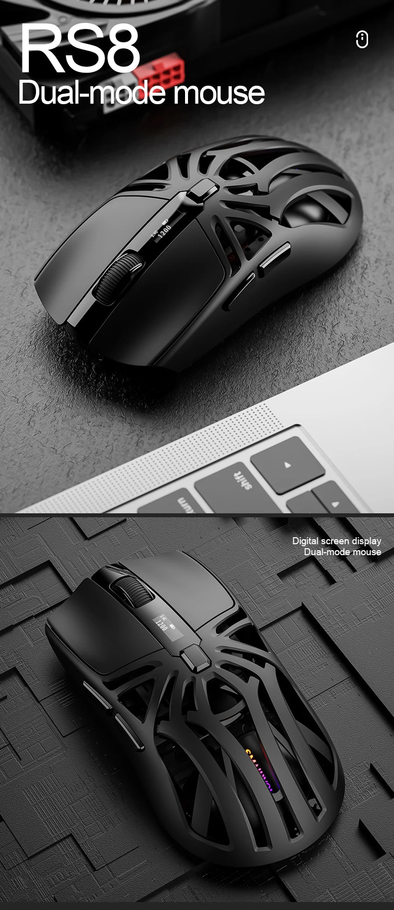 SmailWolf RS8 Bluetooth wireless 2.4g gaming mouse triple-mode lightweight e-sports gaming 1K return rate 10000DPI computer