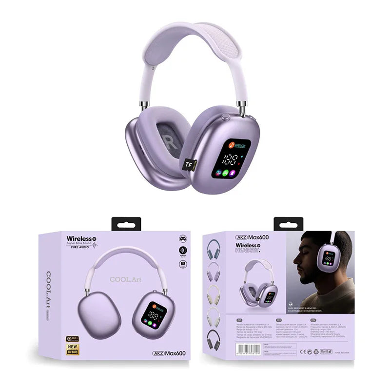 MAX600 Model New Wireless Active Noise Cancelling Headphones Hybrid Wireless Headphone With Touch Control LED Screen 2025 Hot