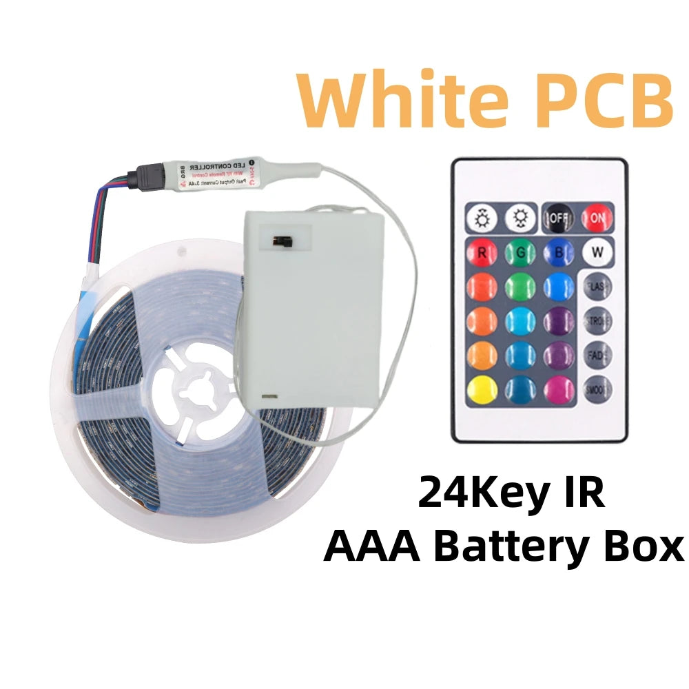 DC 5V 5050 RGB Strip LED Light Battery Powed IP21/IP65 Ribbon Tape Stable Led Strips Indoor Outdoor 3/24/44key Control Remote