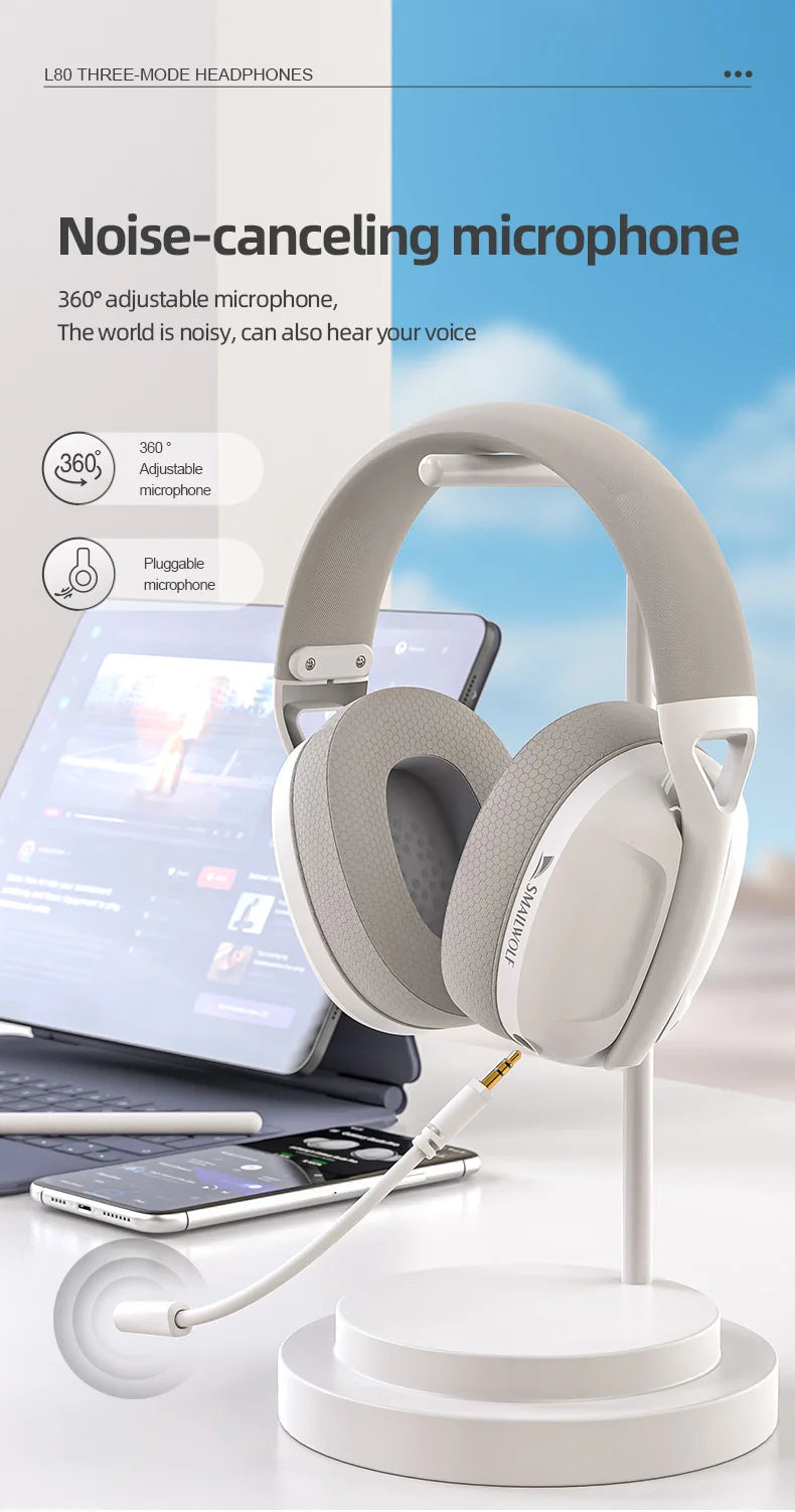 SmailWolf-L80 Bluetooth wireless three-mode headphones headset lightweight headset 2.4G gaming headsets sports bass