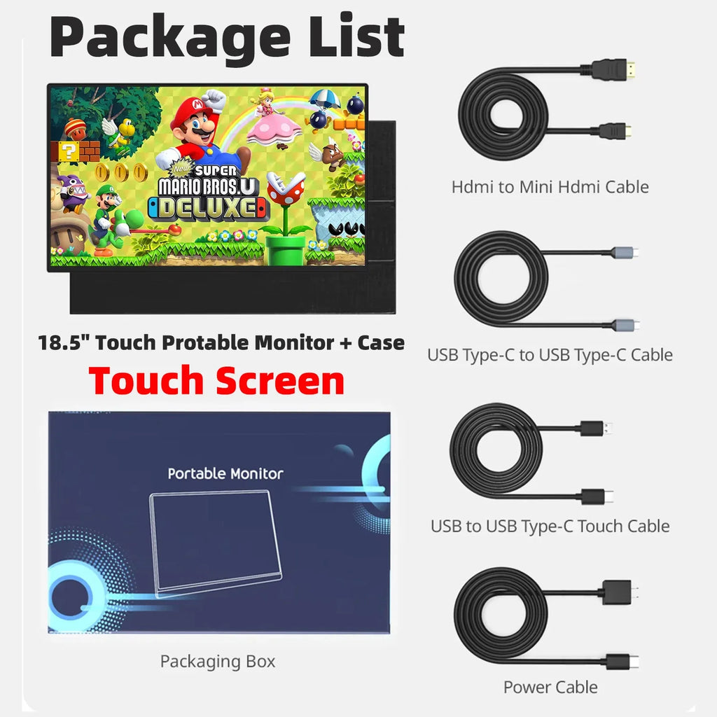 XIANWEI 18.5 inch Portable Monitor Touch 100%sRGB 100Hz External Screen Gaming Office Display For Switch Phone Laptop Xbox PS4/5