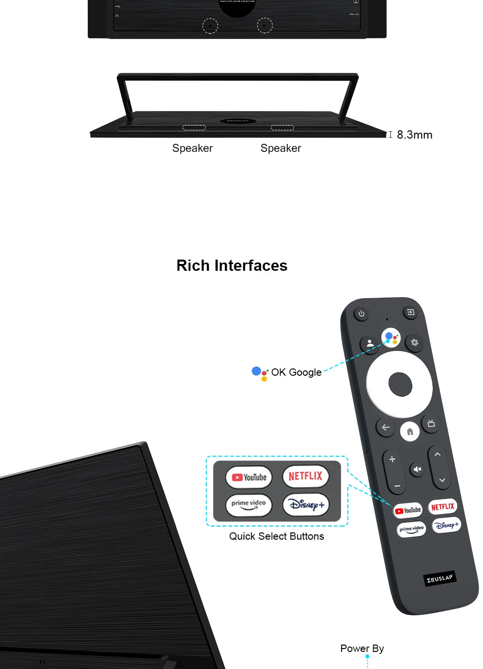 Zeuslap 18.5 inch Smart TV Portable Touch Screen Monitor with Google TV For Mini PC Laptop Phone Xbox PS4 PS5 Switch