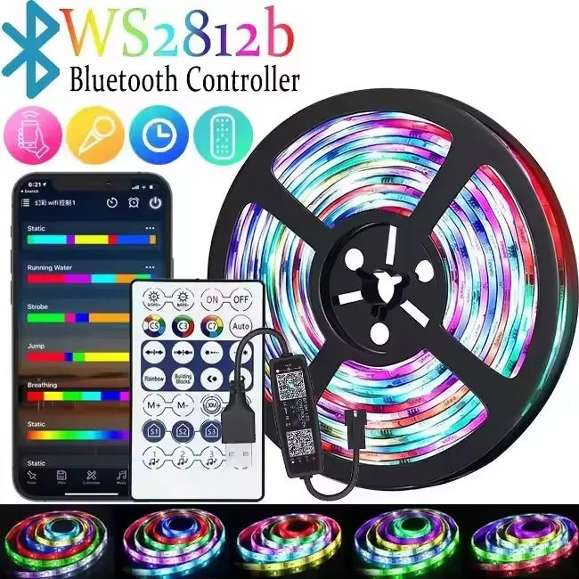Ws2812B Rgbic Led Strip Light 5V Usb Wall Home Rgb Light Strip Controller App Bluetooth Control 1-30M Flexible Ribbon Lamp Diode