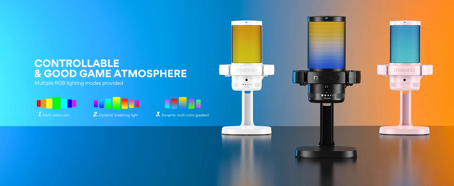 Maono DGM20 Gaming Microphone,USB Microphone Condenser Mic RGB Gaming Mic with Noise reduction software,Mic Gain,One Key Mute