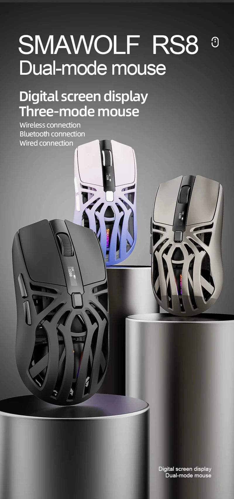 Xiaomi RS8 1000Hz Bluetooth Wireless Mouse 10000DPI Three-mode Connection Lightweight Macro Gaming Mouse Notebook Computer