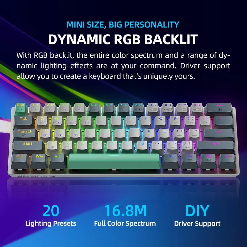MACHENIKE K500-B61W Mechanical Keyboard 60% Tri-mode ANSI Latam-ES Layout Wireless Hot-swap Gaming Keyboard For PC Gamer