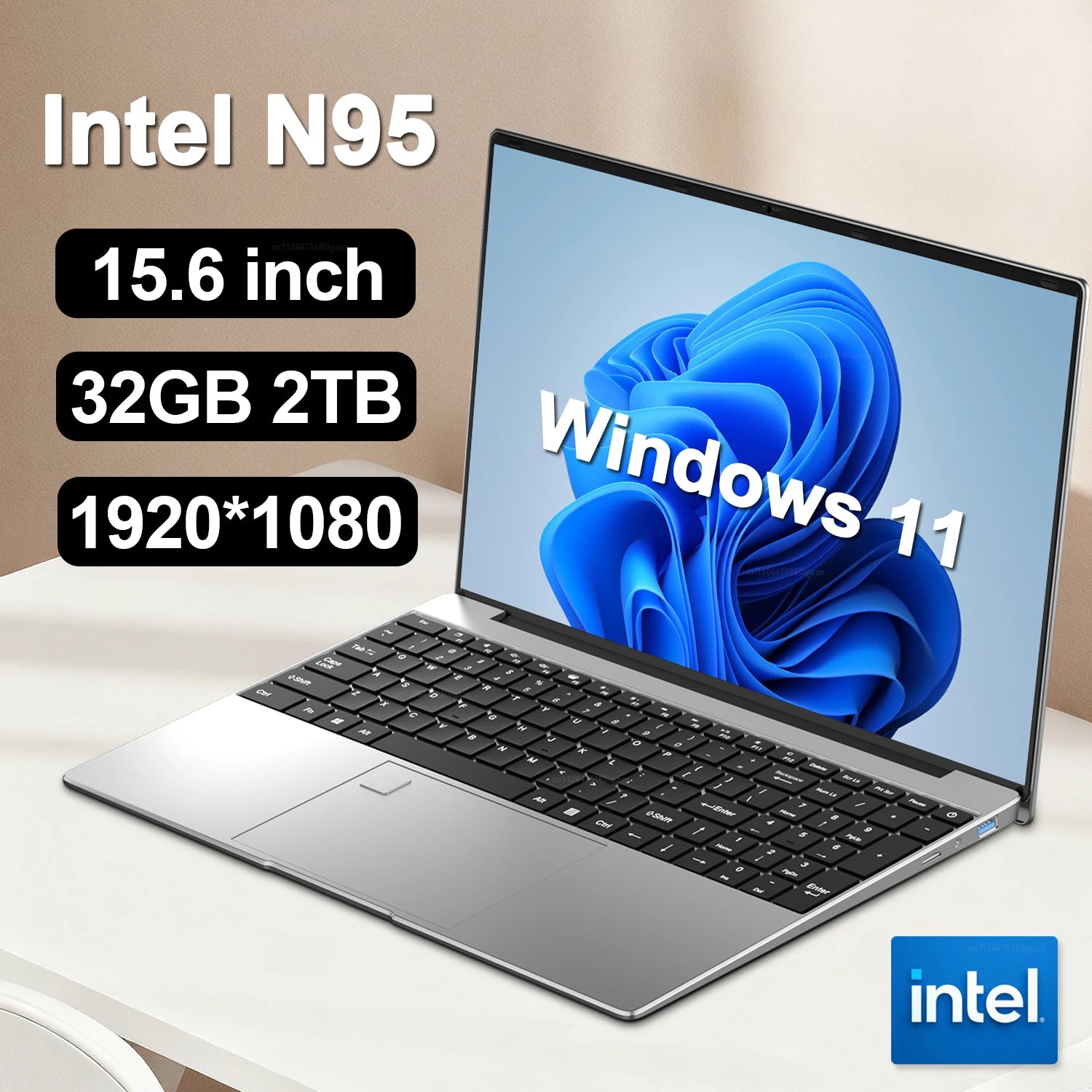 NEW 15.6" Intel N95 Portable Laptop Windows11 Notebook 32GB DDR4 2TB SSD Pc Gamer Office Computer with Backlit Fingerprint