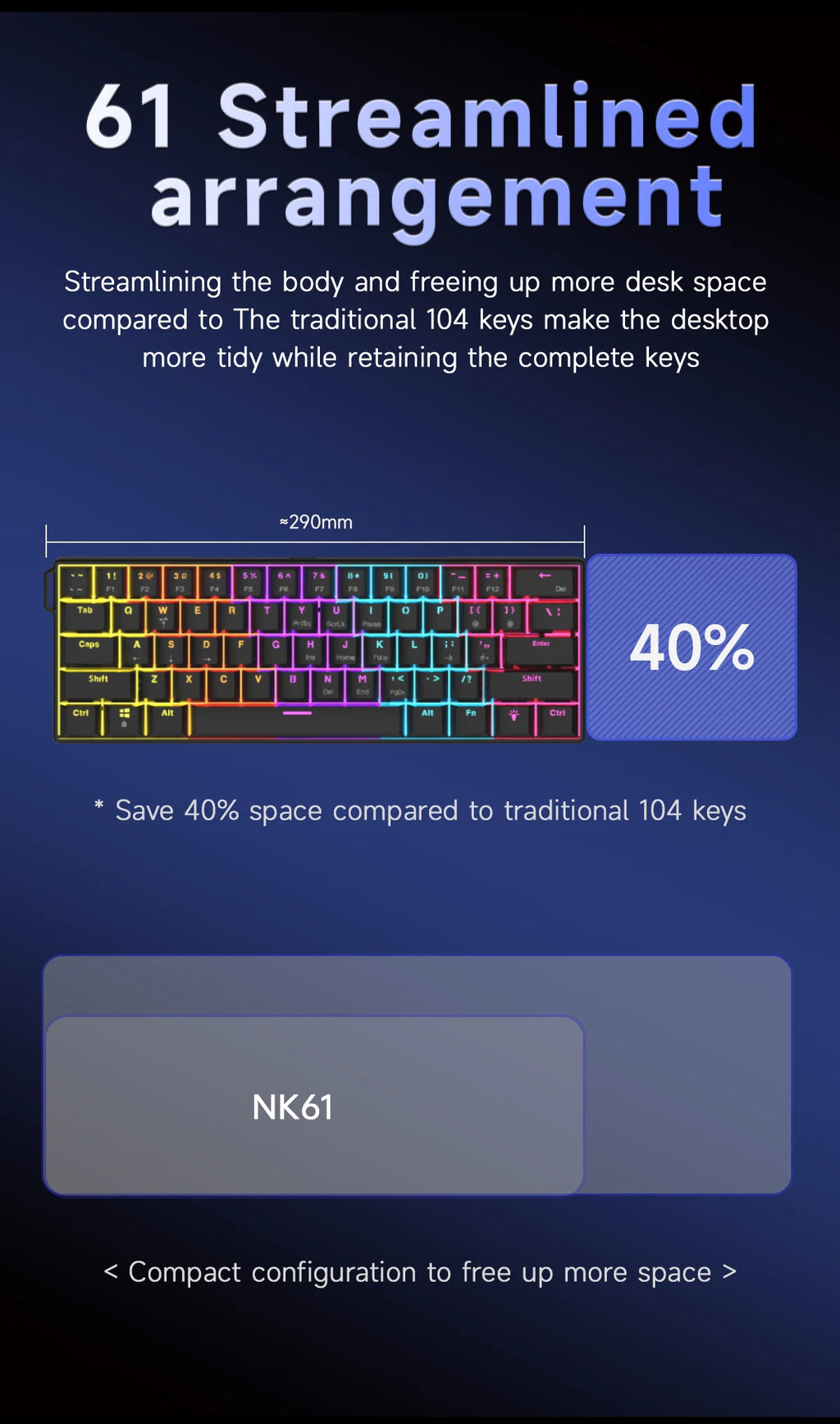Ajazz NK61 Mechanical Wired Gaming Keyboard RGB Lighting Supports Hot-Swappable 61-Key Mechanical Wired Gaming Keyboard