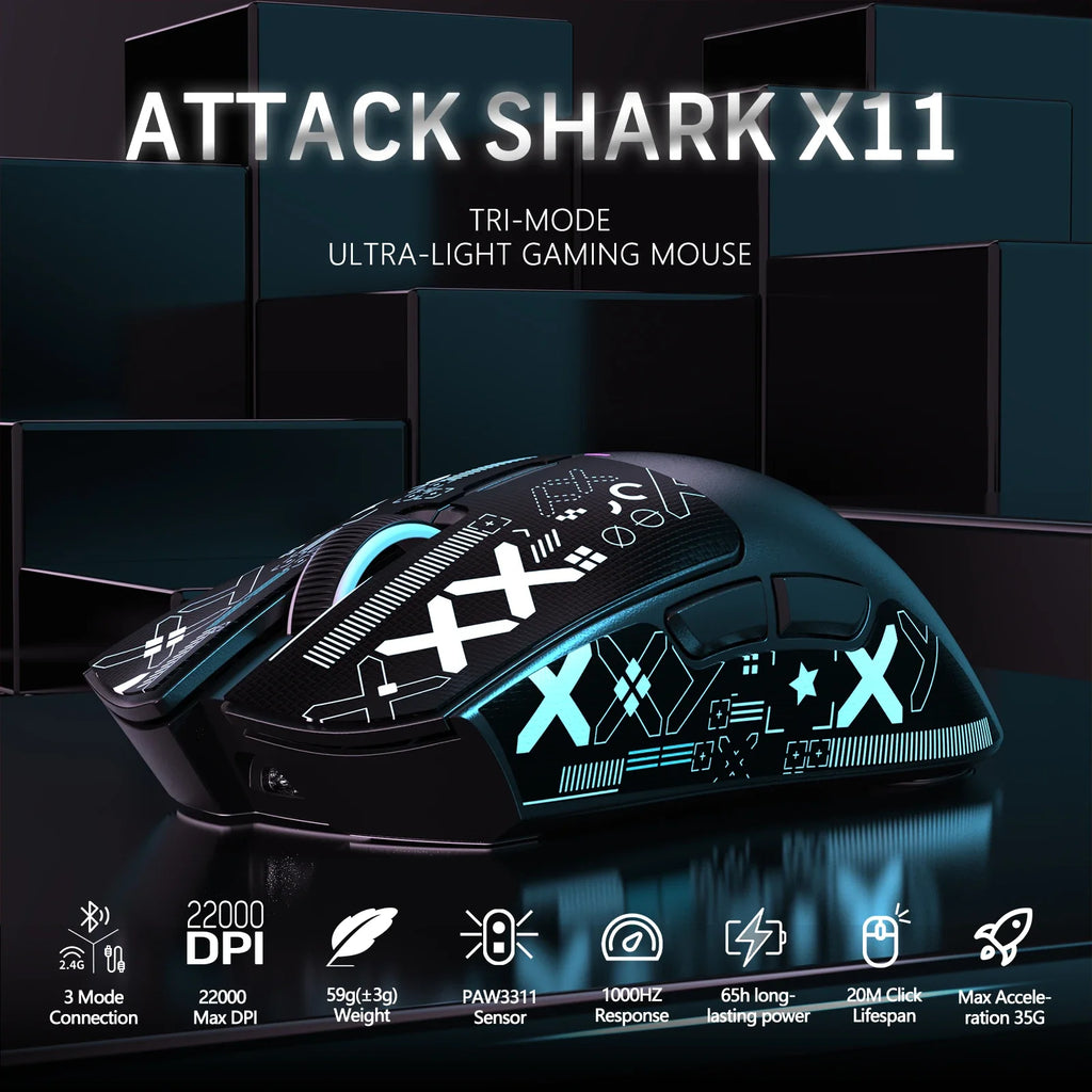 ATTACK SHARK X11 PixArt PAW3311 Three Mode Wireless Gamer Mouse Charging Dock Gaming Sensor, BT/2.4G Wireless Mouse