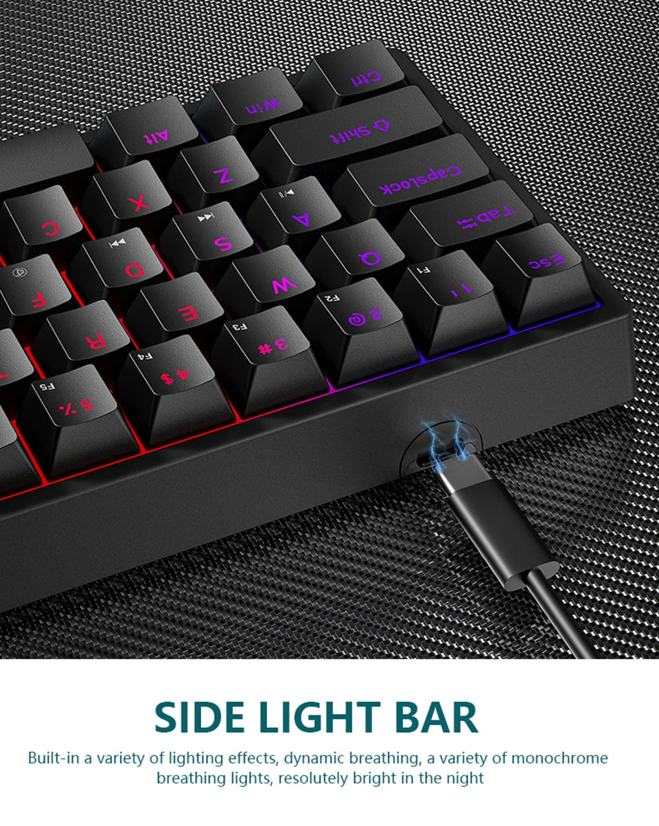 K620 Mini Gaming Mechanical Keyboard 61 Keys RGB Hotswap Type-C Wired Gaming Keyboard PBT Keycaps 60% Ergonomics Keyboards