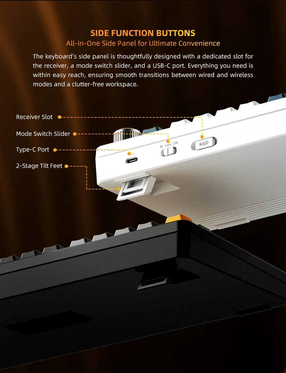 Machenike K600-B82W Mechanical Keyboard Gasket Mounted 75% ANSI Layout Web Driver Support RGB Backlit Wireless Gaming Keyboard