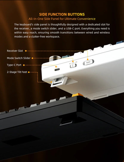 Machenike K600-B82W Mechanical Keyboard Gasket Mounted 75% ANSI Layout Web Driver Support RGB Backlit Wireless Gaming Keyboard