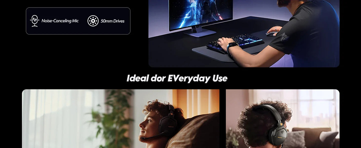 NUBWO G06 Dual Wireless Gaming Headphones 2.4GHz Bluetooth 5.3 Headsets Gamer with Microphone for PS5, PS4, PC, Mobile, Switch