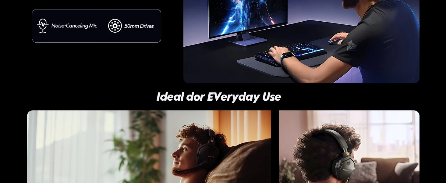 NUBWO G06 Dual Wireless Gaming Headphones 2.4GHz Bluetooth 5.3 Headsets Gamer with Microphone for PS5, PS4, PC, Mobile, Switch