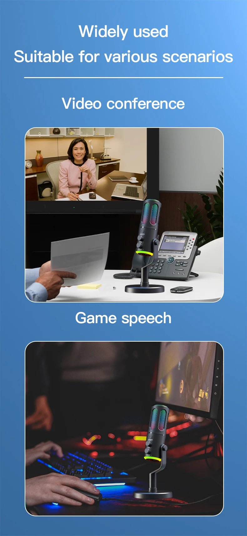 Professional Gaming Microphone With Stand RGB USB Wired Condenser Mic For PC Laptop Streaming Podcast Karaoke Live Broadcast