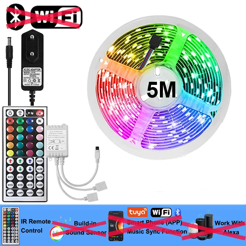 Wifi Led Strip Lights 220v 5050 Bluetooth Led Tape Light Strip Music Sync Led Lighting Strips Adhesive Smart Led Strip 12v Rgb