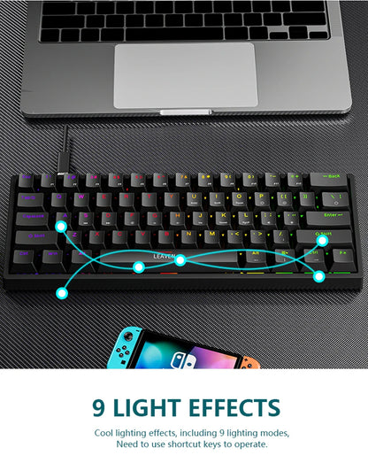 K620 Mini Gaming Mechanical Keyboard 61 Keys RGB Hotswap Type-C Wired Gaming Keyboard PBT Keycaps 60% Ergonomics Keyboards