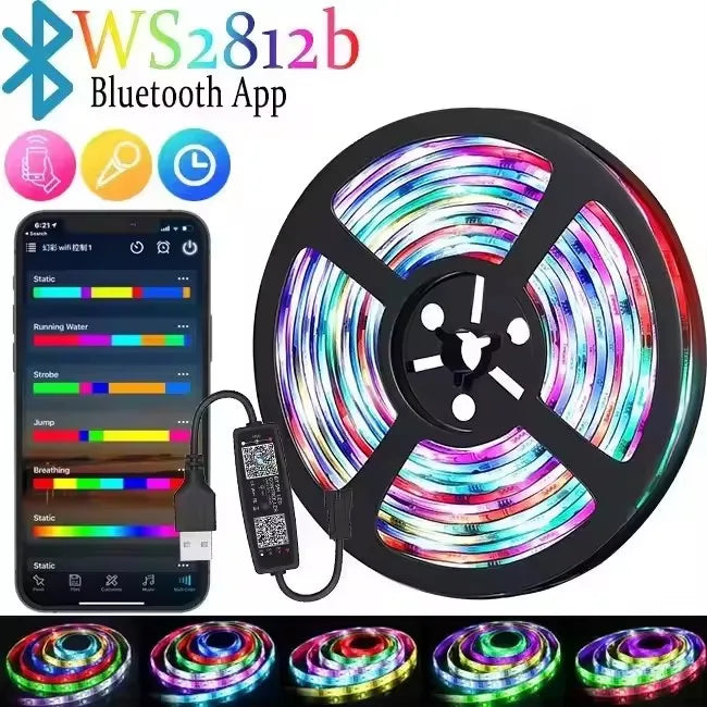 Ws2812B Rgbic Led Strip Light 5V Usb Wall Home Rgb Light Strip Controller App Bluetooth Control 1-30M Flexible Ribbon Lamp Diode