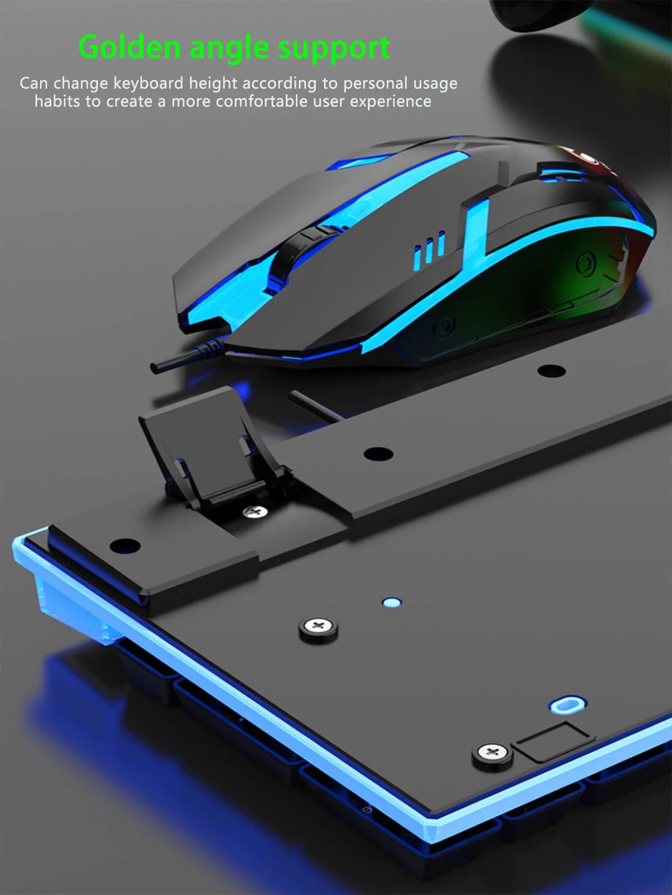 Cool light wired keyboard and mouse set, mechanical feel, floating high key cap, rebound comfort, game mouse set