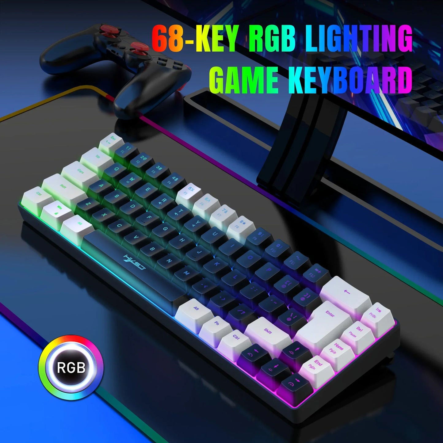 60% Wired Gaming Keyboard, Small RGB Backlit Membrane 68 key Gaming Keyboard, Ultra-Compact Mini Keyboard For PC Computer Gamer