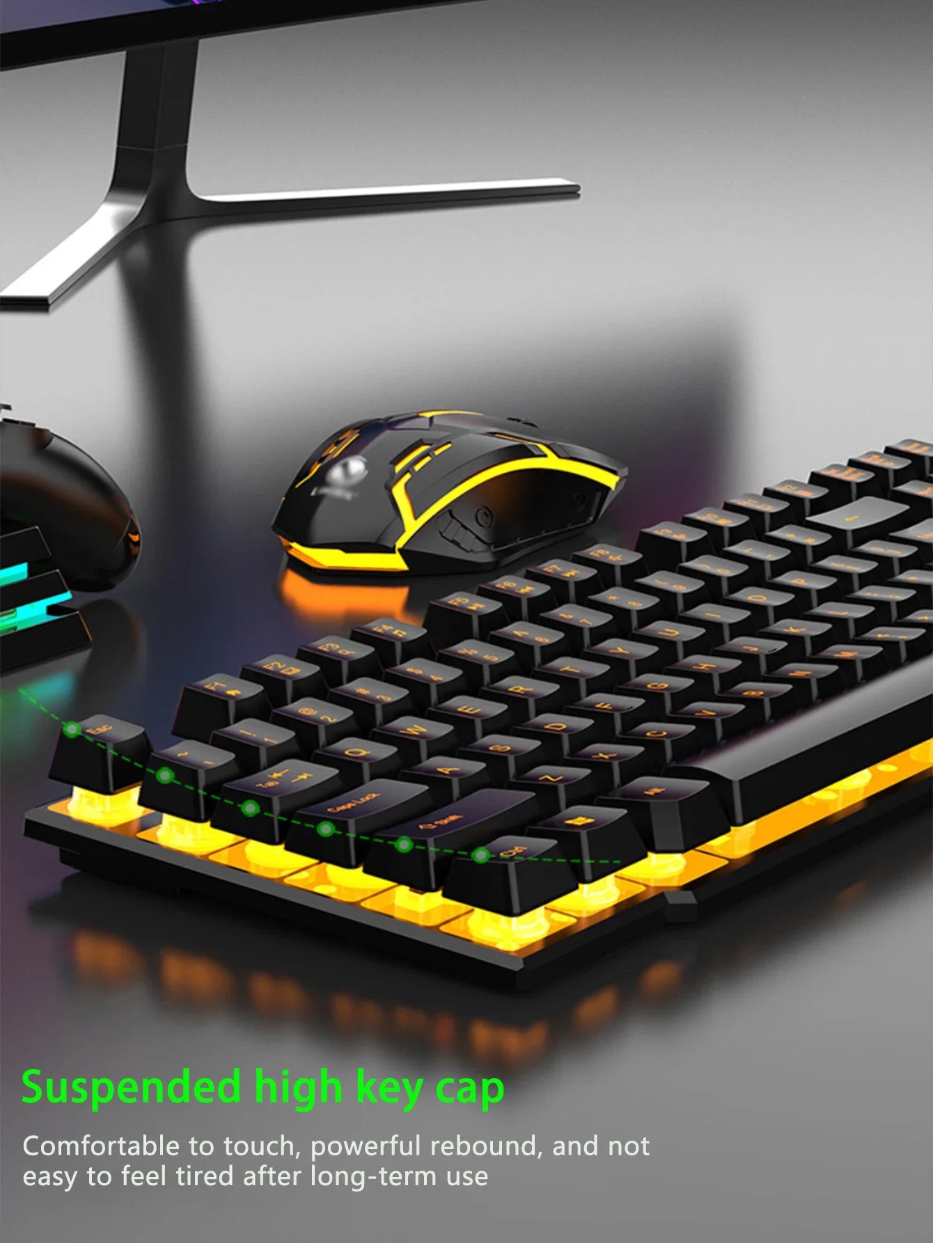 Cool light wired keyboard and mouse set, mechanical feel, floating high key cap, rebound comfort, game mouse set