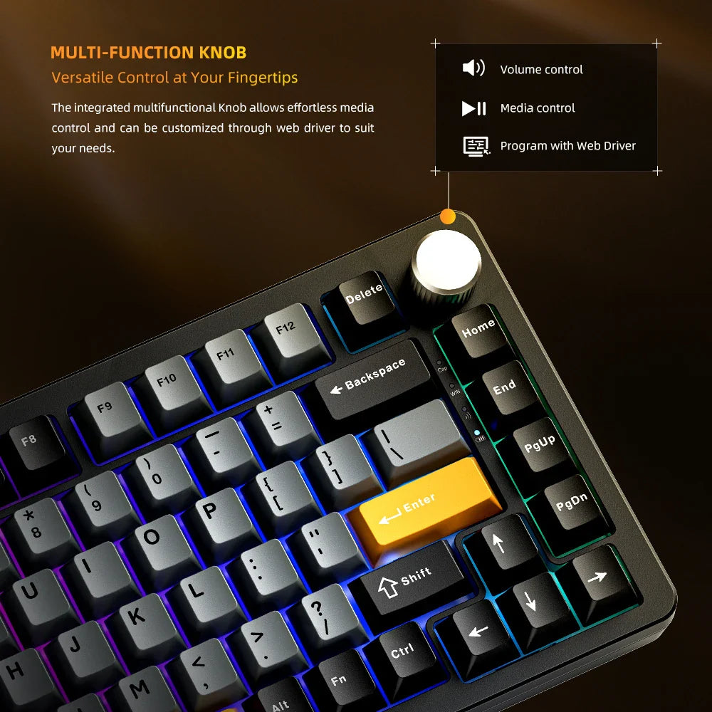 Machenike K600-B82W Mechanical Keyboard Gasket Mounted 75% ANSI Layout Web Driver Support RGB Backlit Wireless Gaming Keyboard