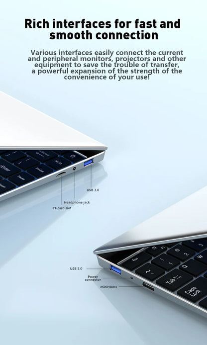 NEW 14.1" Ultra Slim Laptop 16GB RAM 2TB SSD Windows 11 Intel N3700 Notebook Gamer 1920*1080 Display Office Study Computer PC