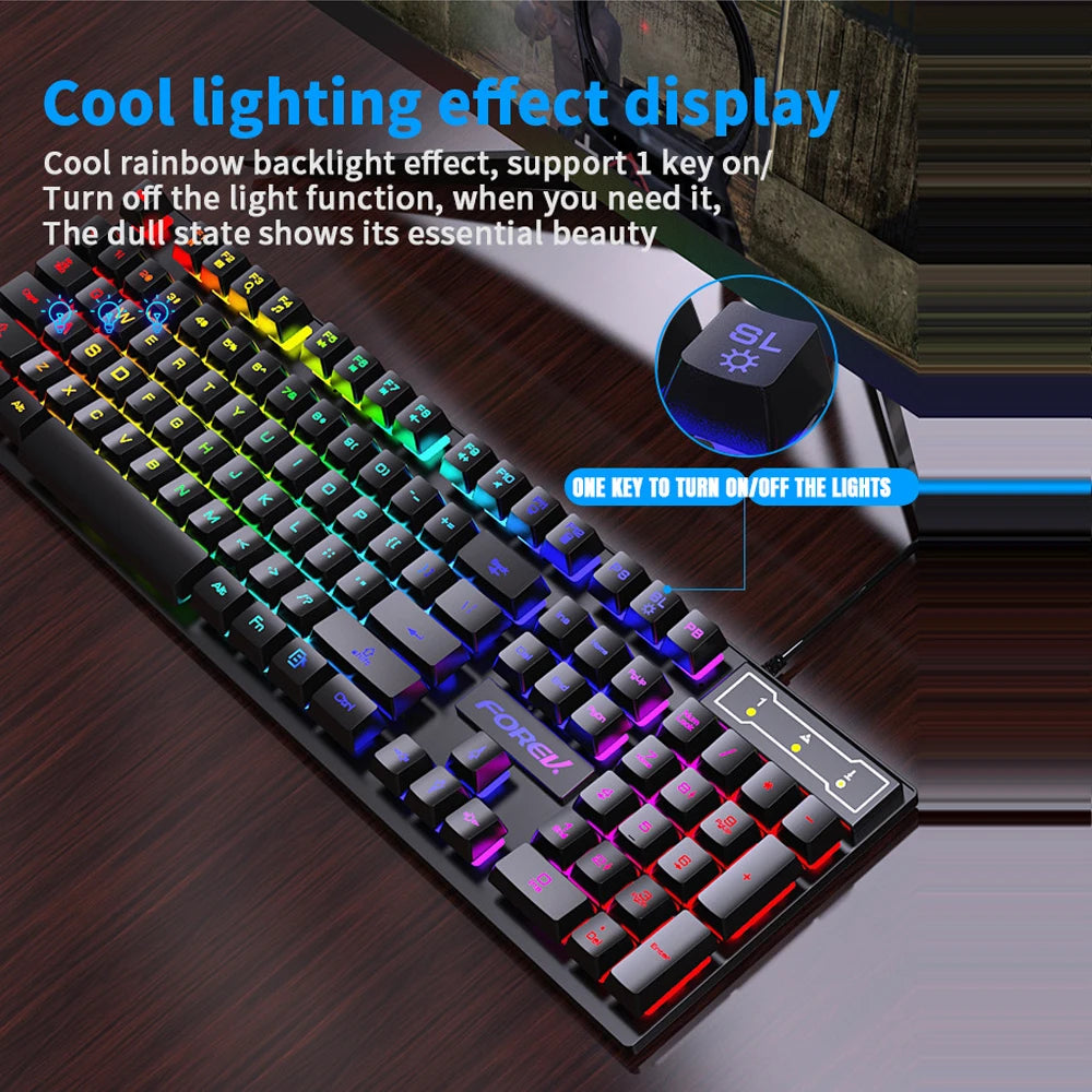 104 Keys Backlit Mechanical Keyboard Wired RGB Gaming Mouse Set for Laptop Desktop Ergonomics Luminous Mouse Set PC Accessories