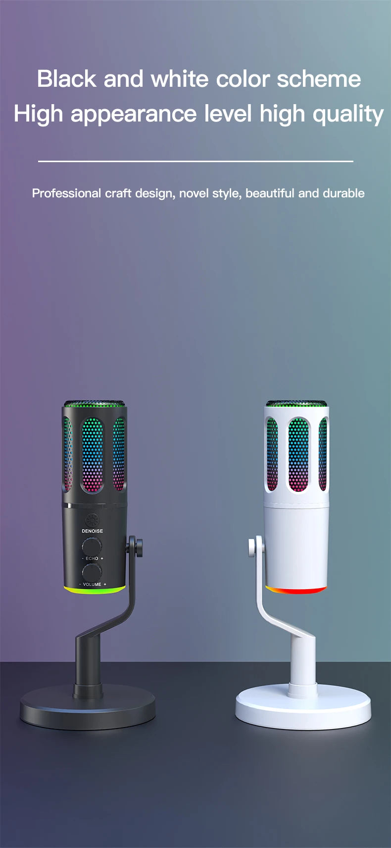 Professional Gaming Microphone With Stand RGB USB Wired Condenser Mic For PC Laptop Streaming Podcast Karaoke Live Broadcast