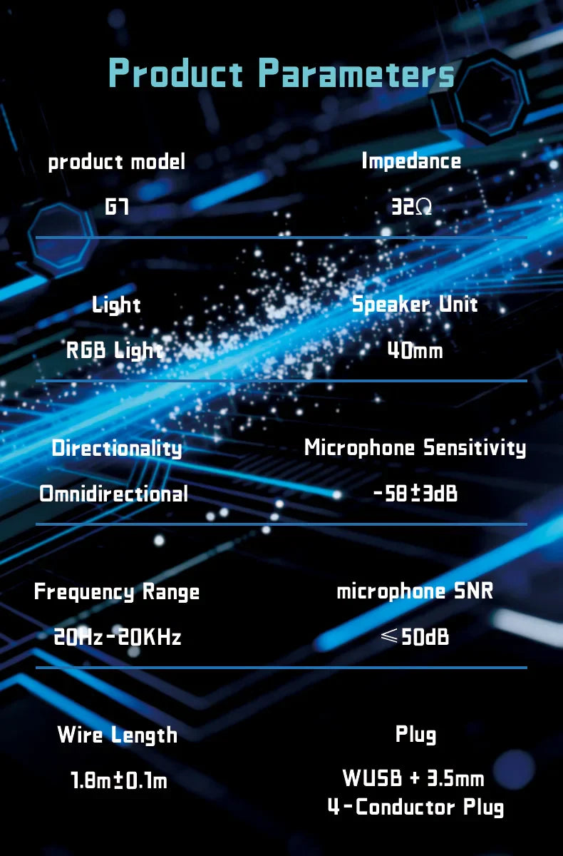 G7 LED Light Gaming Headset USB Stereo Surround Wired Headphone with Noise Reduction Mic Earphones for Computer PC Gamer