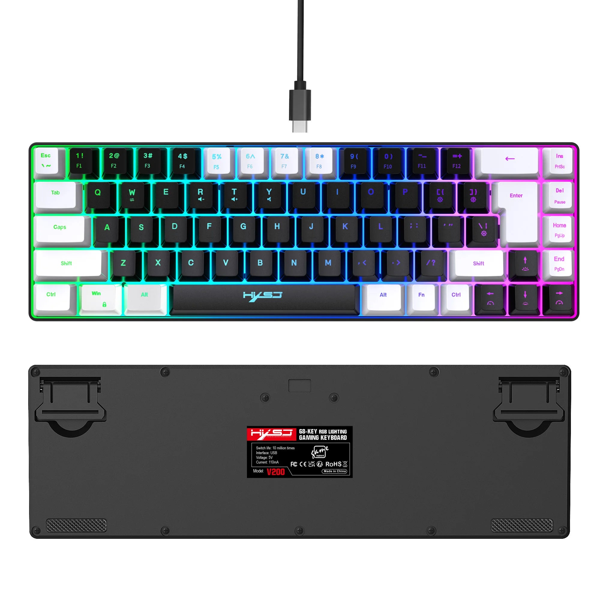 60% Wired Gaming Keyboard, Small RGB Backlit Membrane 68 key Gaming Keyboard, Ultra-Compact Mini Keyboard For PC Computer Gamer