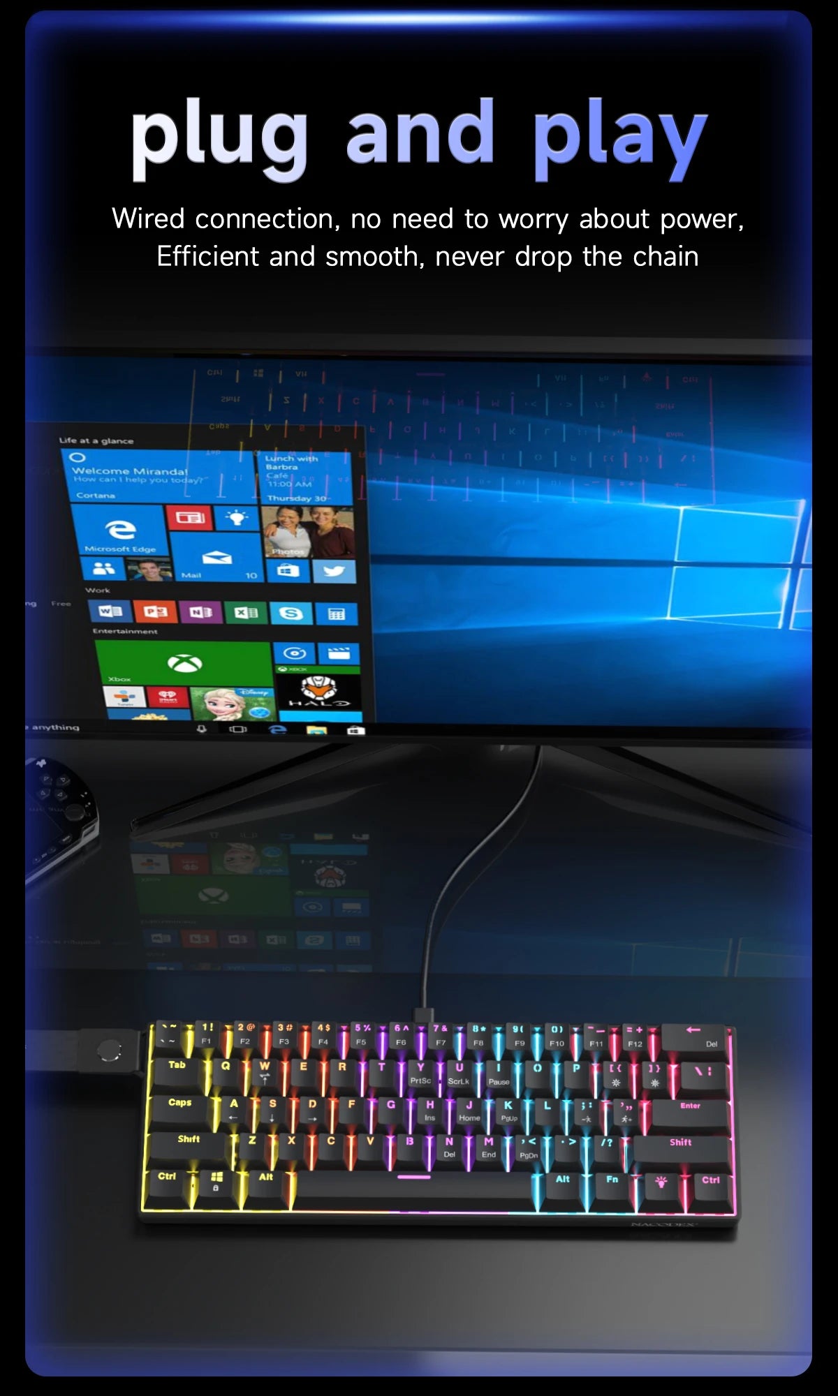 Ajazz NK61 Mechanical Wired Gaming Keyboard RGB Lighting Supports Hot-Swappable 61-Key Mechanical Wired Gaming Keyboard