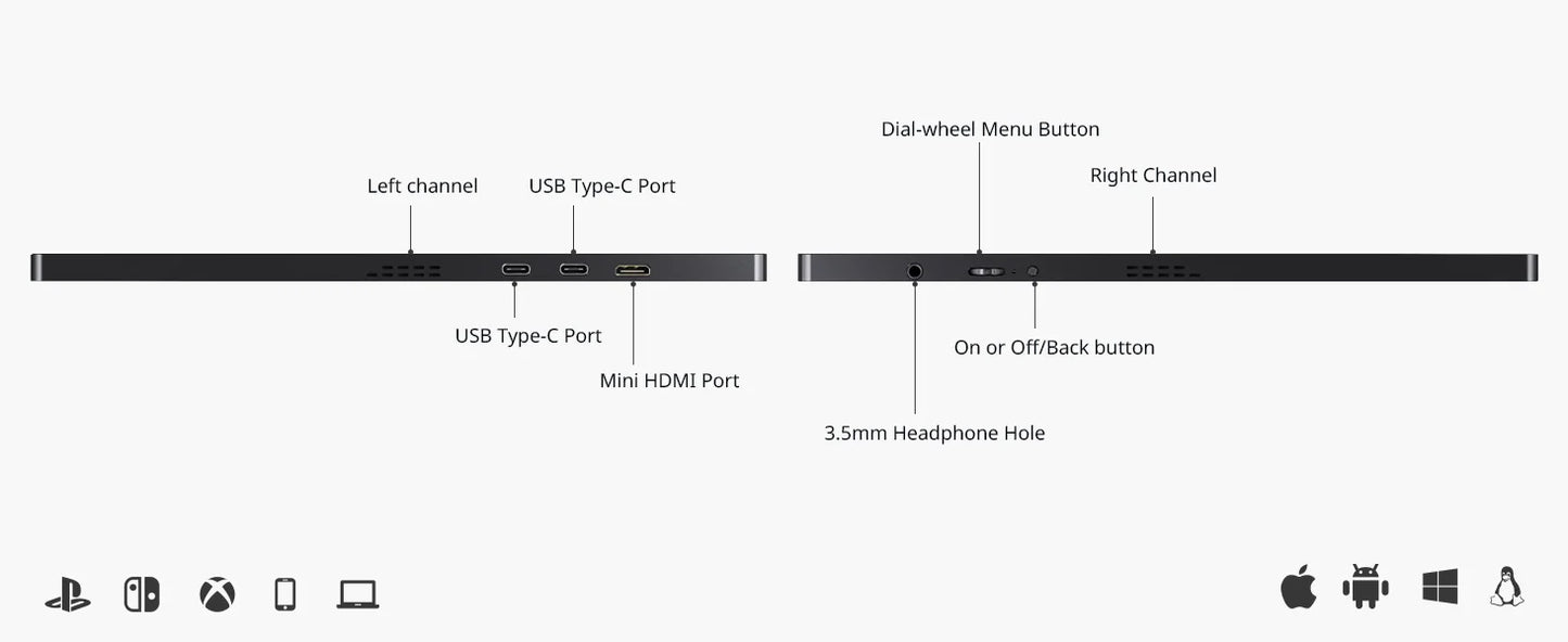 XIANWEI 18.5 inch Portable Monitor Touch 100%sRGB 100Hz External Screen Gaming Office Display For Switch Phone Laptop Xbox PS4/5